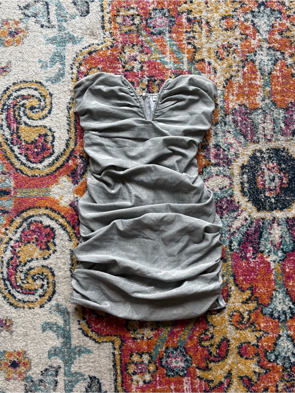 Fashion Nova Silver Sparkle Strapless Dress